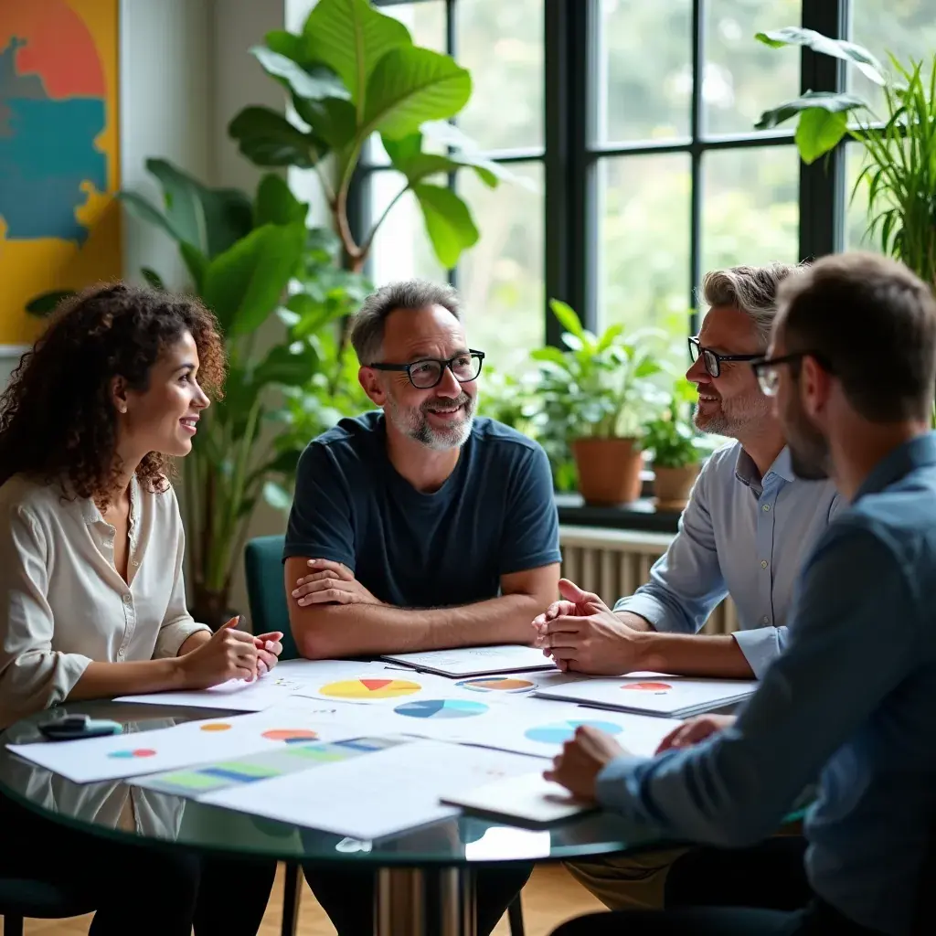 Beratungssitzung zwischen Experten und Kunden in einem modernen Büro.